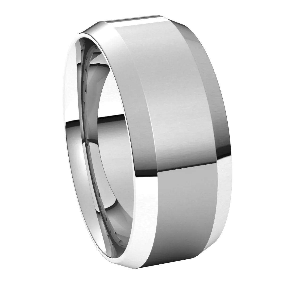 14K White 8 mm Beveled Edge Comfort Fit Light Band
