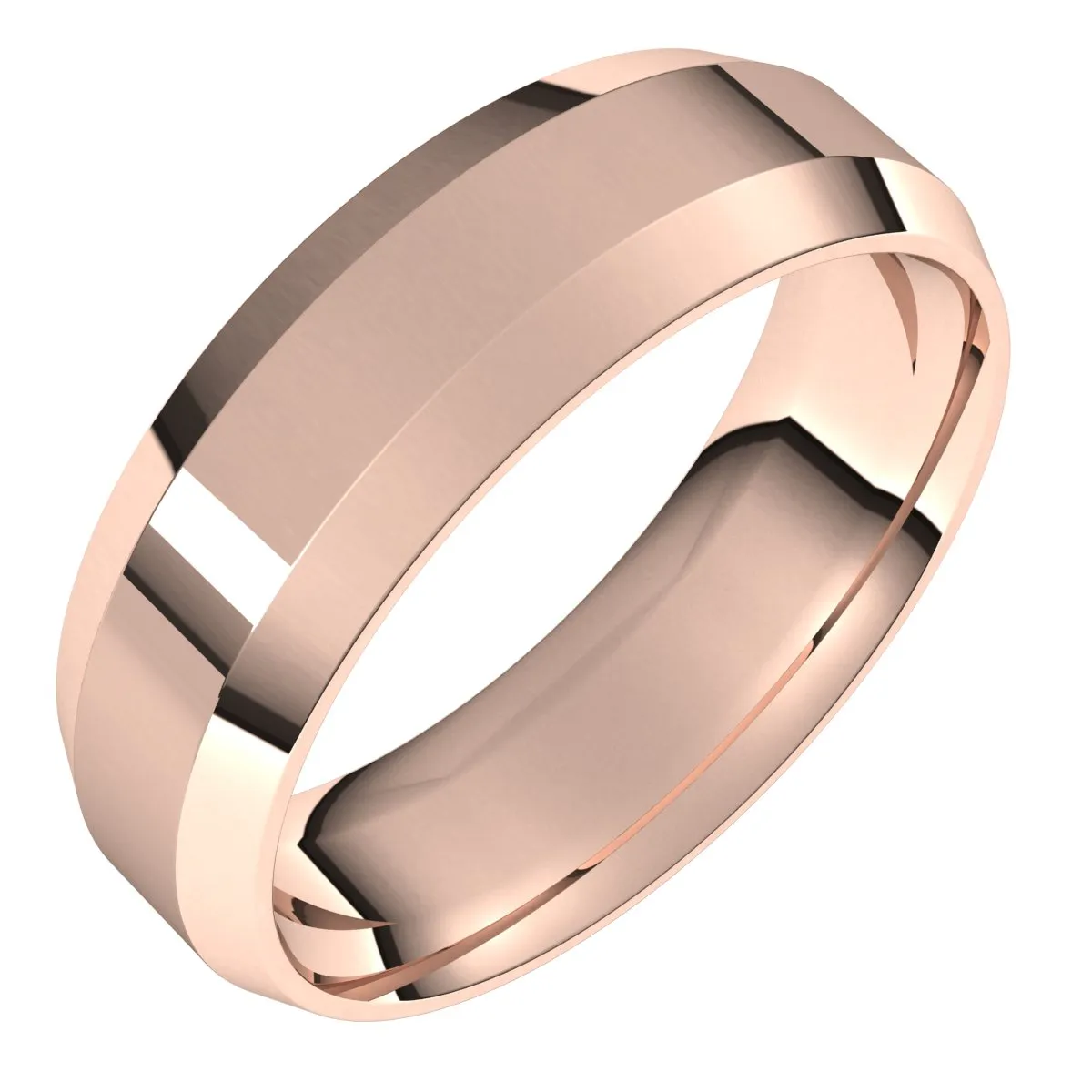 18K Rose 6 mm Beveled Edge Comfort Fit Light Band
