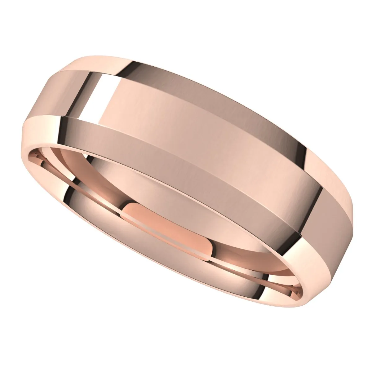 18K Rose 6 mm Beveled Edge Comfort Fit Light Band