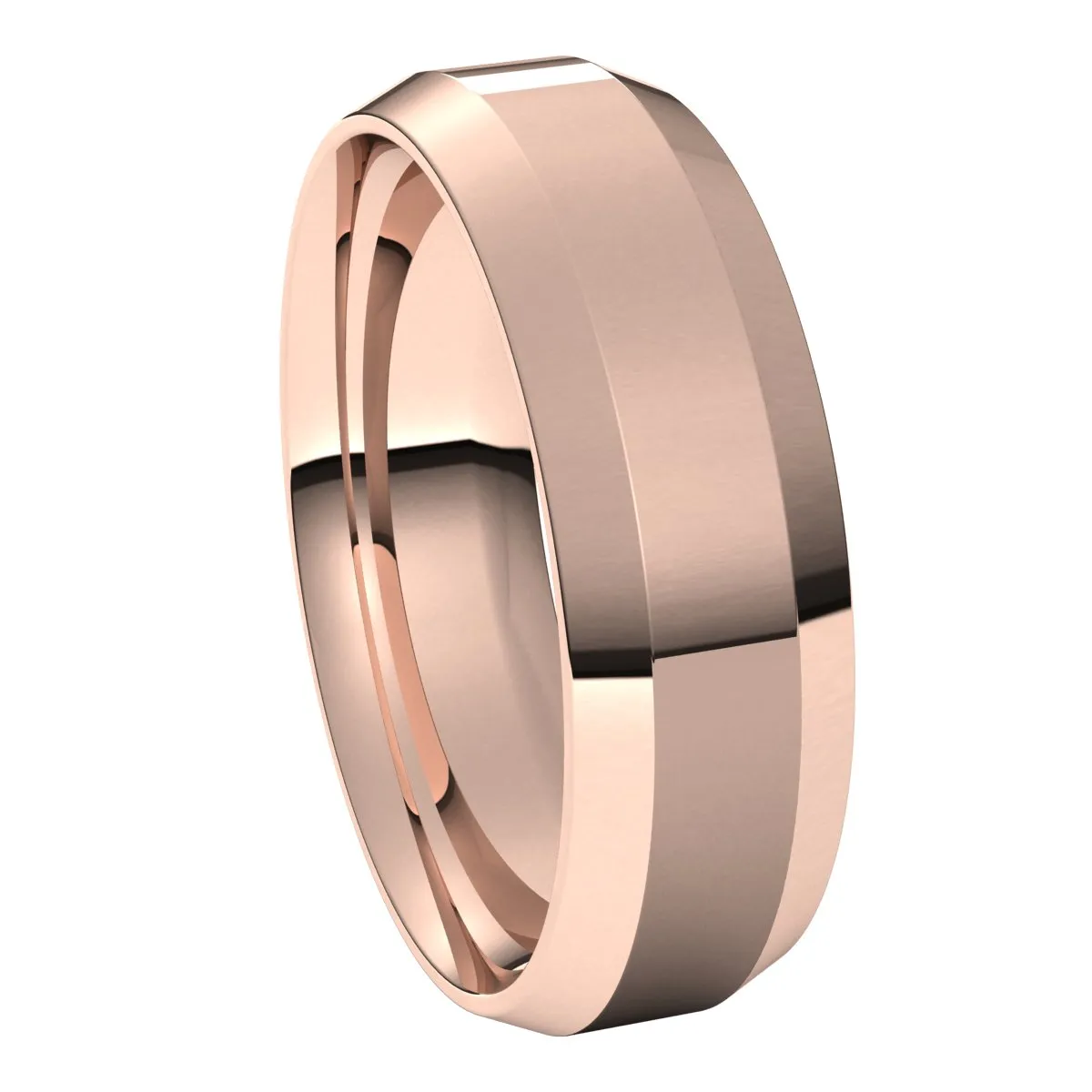 18K Rose 6 mm Beveled Edge Comfort Fit Light Band