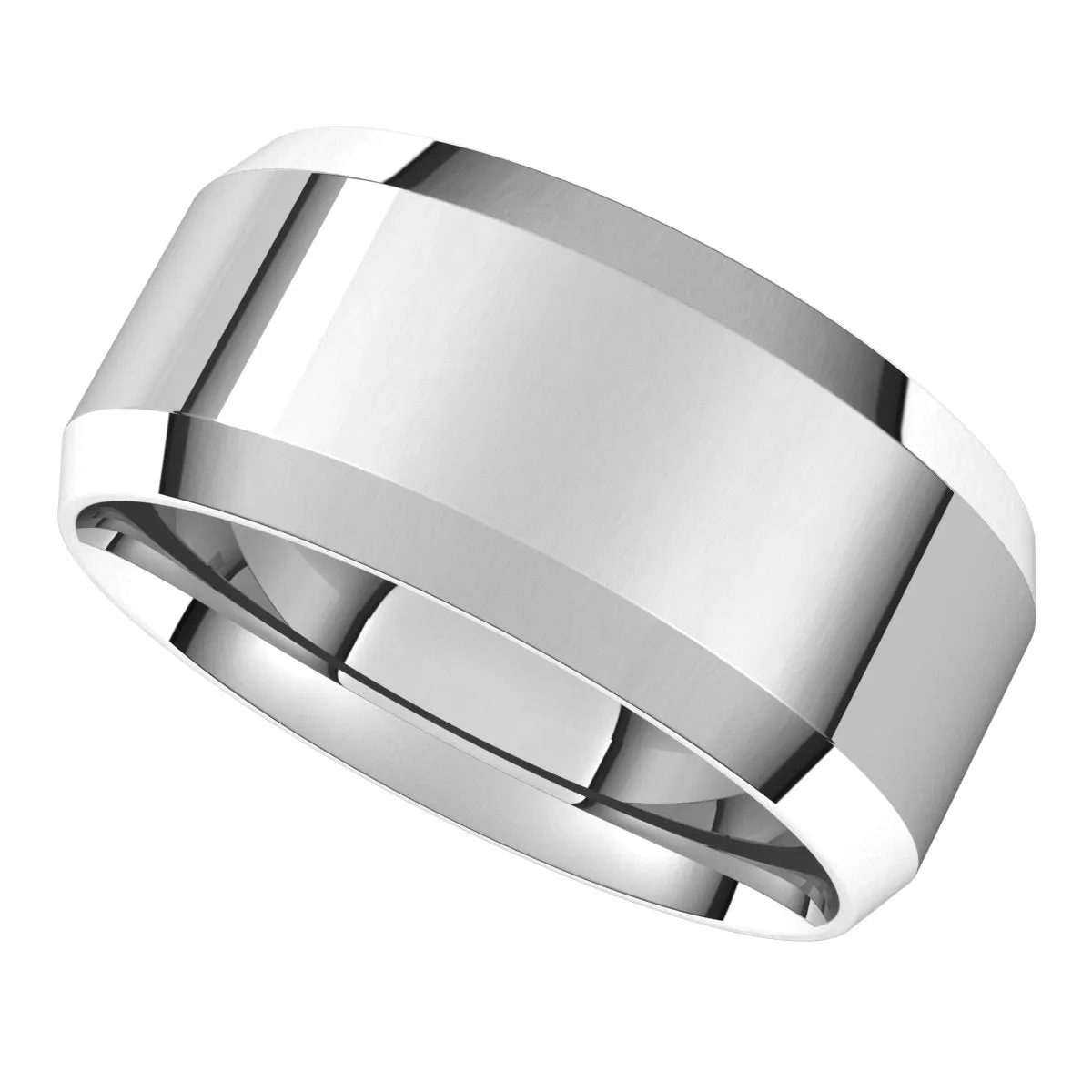 18K White 9 mm Beveled Edge Comfort Fit Light Band
