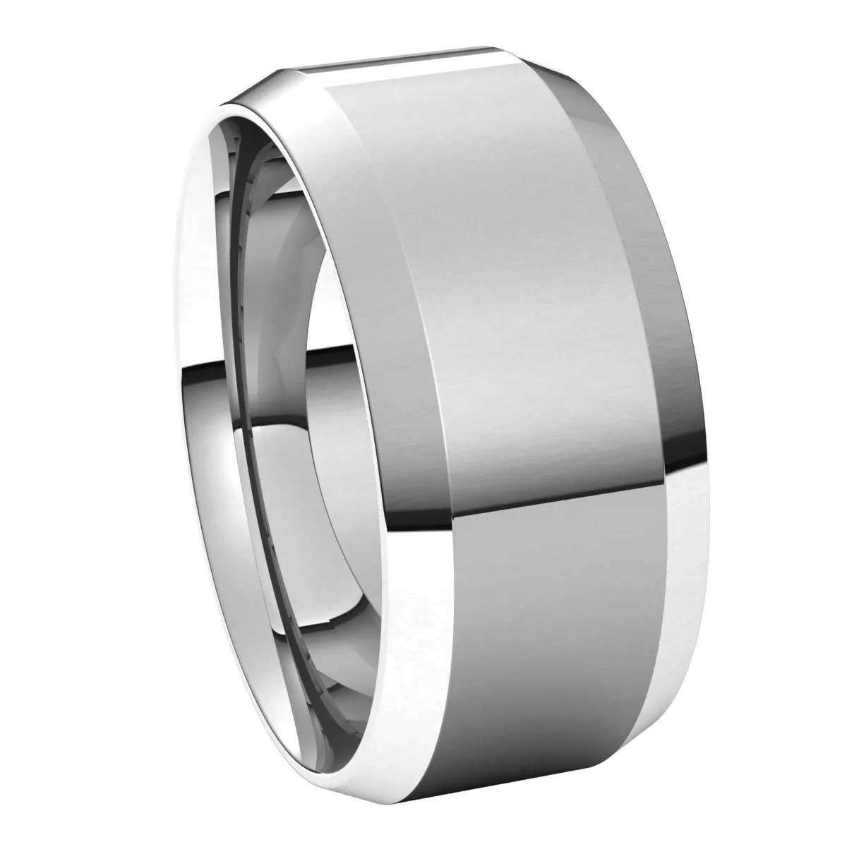 18K White 9 mm Beveled Edge Comfort Fit Light Band