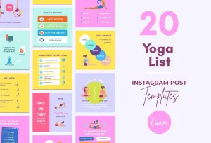 20 Yoga Lists Instagram Posts Fully Editable Canva Templates