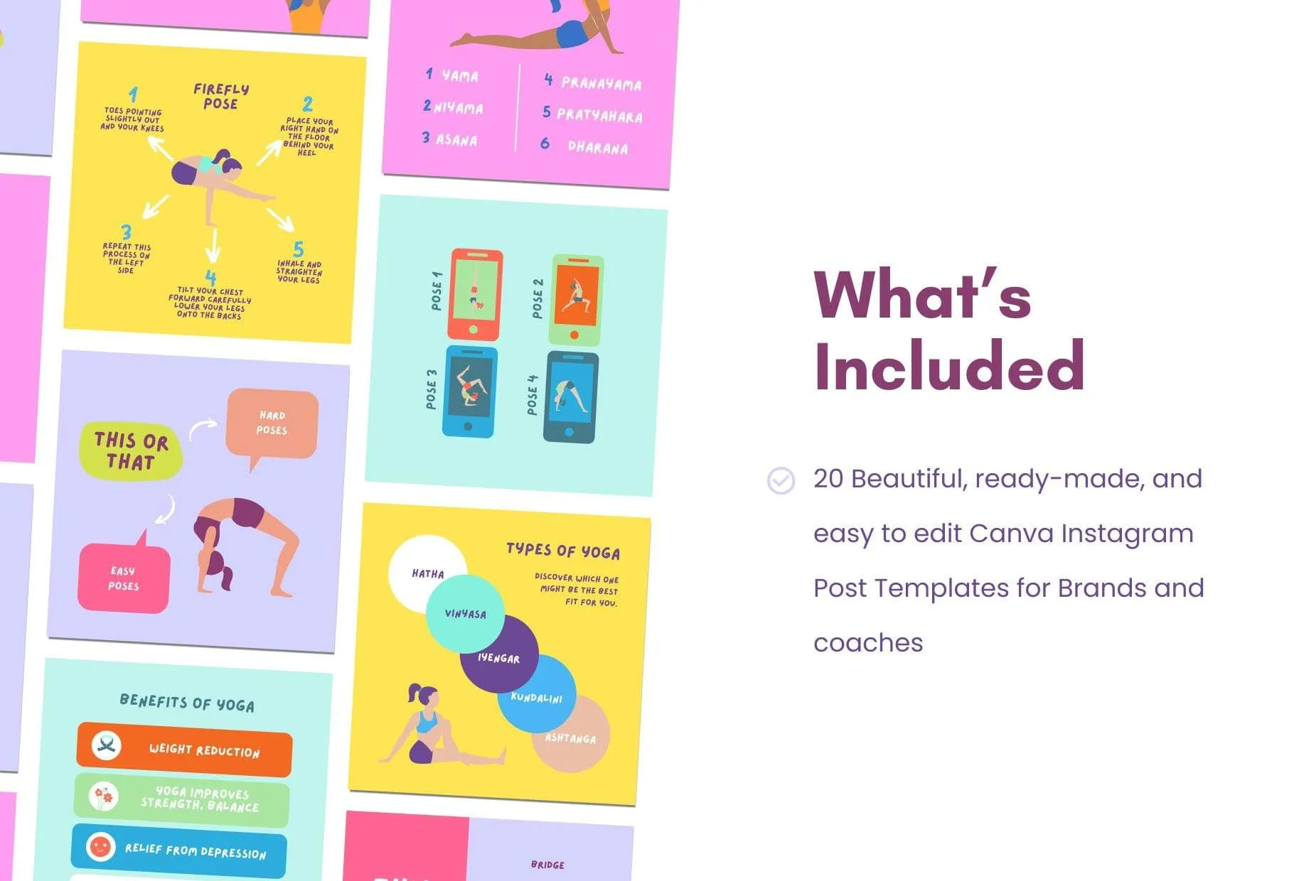 20 Yoga Lists Instagram Posts Fully Editable Canva Templates