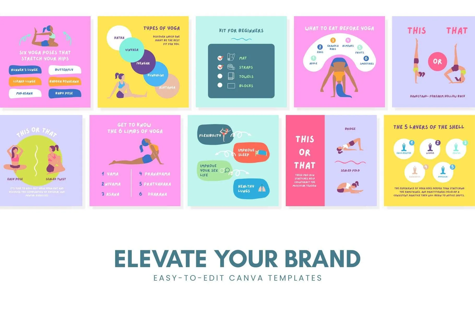 20 Yoga Lists Instagram Posts Fully Editable Canva Templates