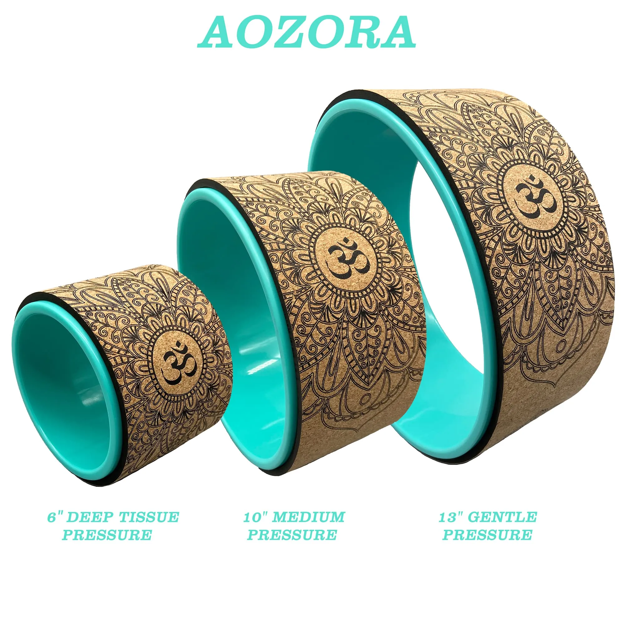 Aozora Yoga Wheel 13" with Most Detailed Book Step by Step Guide on How to Do 30  Poses,! Perfect for Stretching and Improving Backbends (3 Pack - 6, 10 & 13" -Cork/Turquoise  strap)