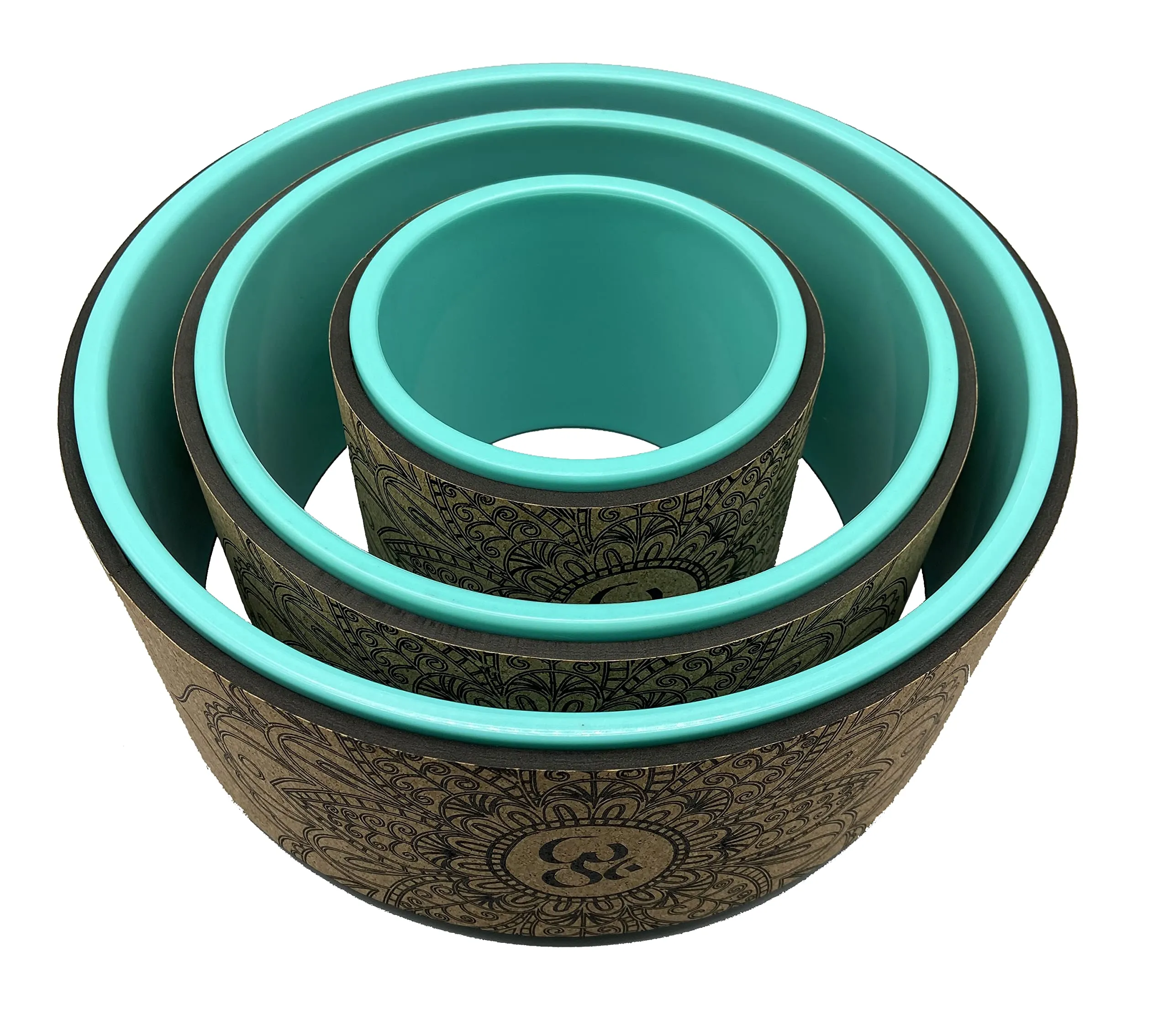 Aozora Yoga Wheel 13" with Most Detailed Book Step by Step Guide on How to Do 30  Poses,! Perfect for Stretching and Improving Backbends (3 Pack - 6, 10 & 13" -Cork/Turquoise  strap)