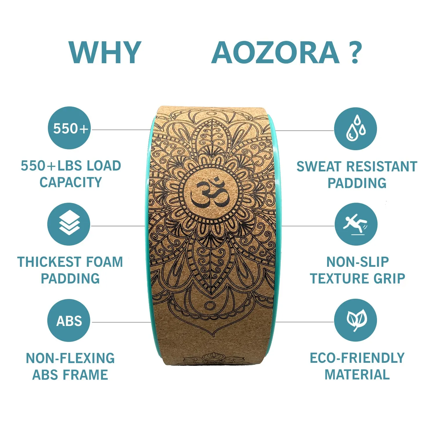 Aozora Yoga Wheel 13" with Most Detailed Book Step by Step Guide on How to Do 30  Poses,! Perfect for Stretching and Improving Backbends (3 Pack - 6, 10 & 13" -Cork/Turquoise  strap)