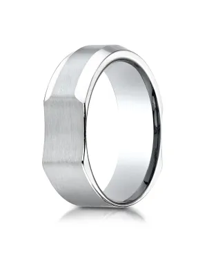 Benchmark 14K White Gold 7mm Ergonomic Comfort-Fit Satin Finish w/  High Polish Beveled Edge Design Ring