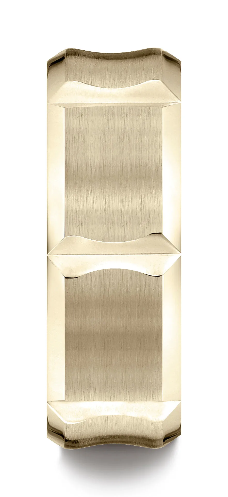 Benchmark 14K White Gold 7mm Ergonomic Comfort-Fit Satin Finish w/  High Polish Beveled Edge Design Ring