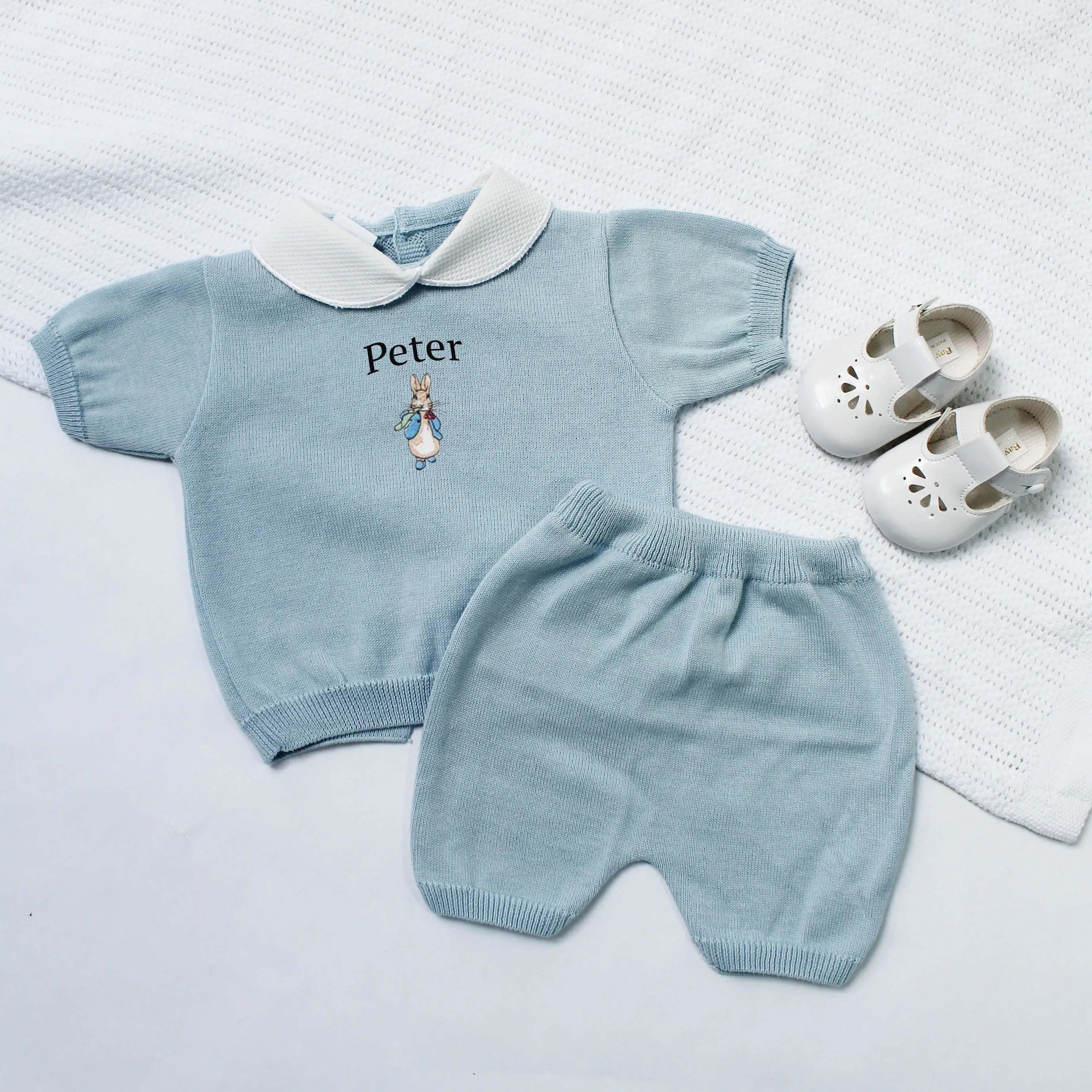 Blue Personalised Rabbit Knit Jumper & Shorts