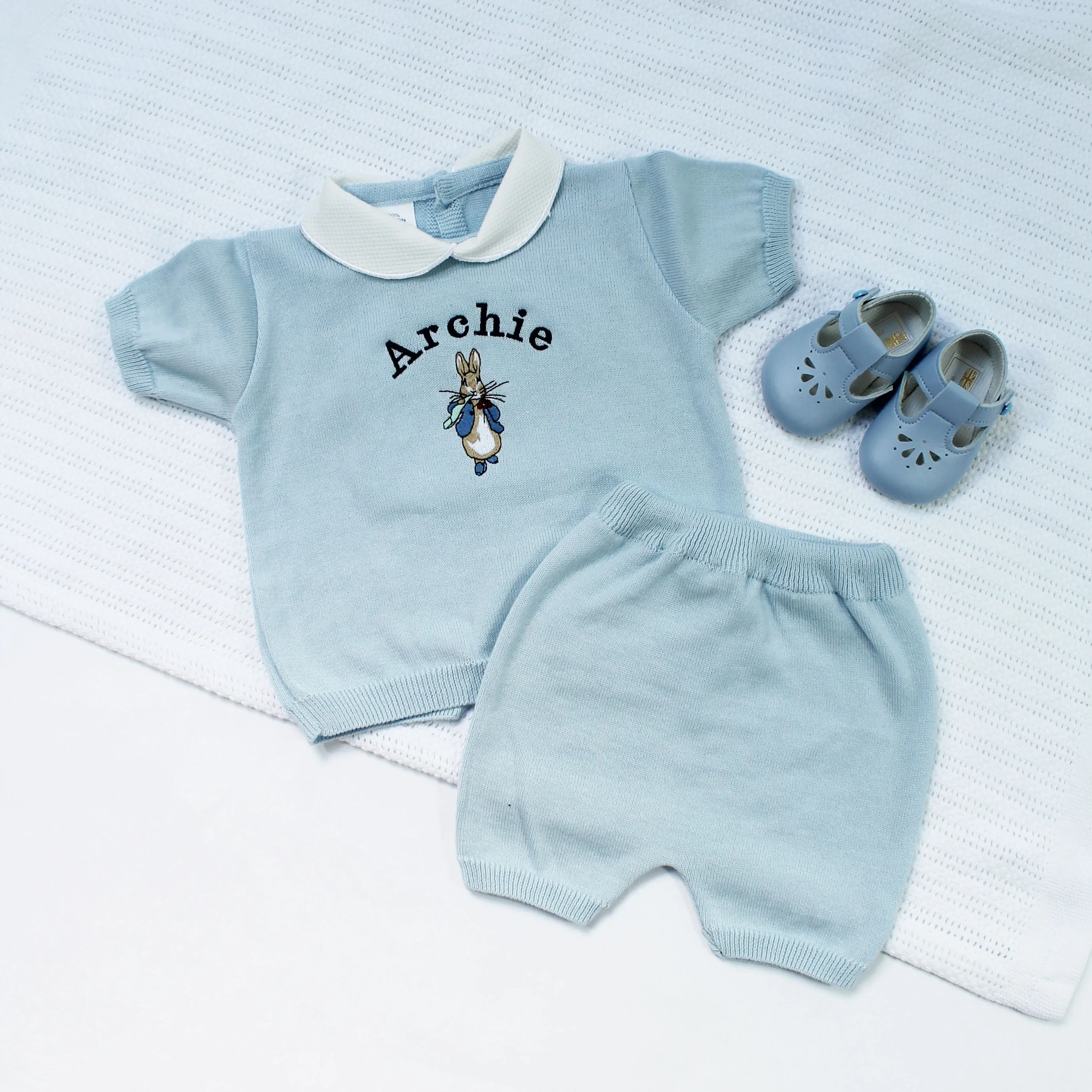Blue Personalised Rabbit Knit Jumper & Shorts