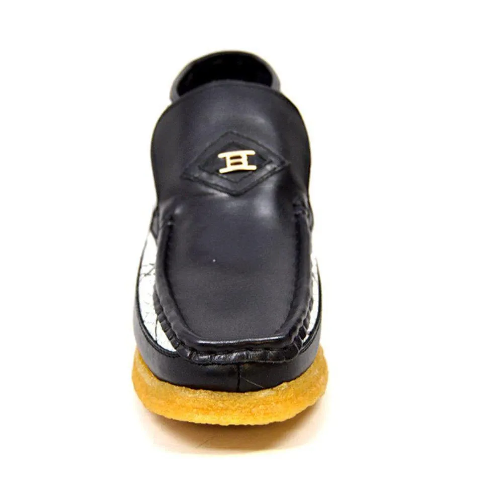 British Walkers Bwb Men's Black and White Design Leather Slip On Shoes