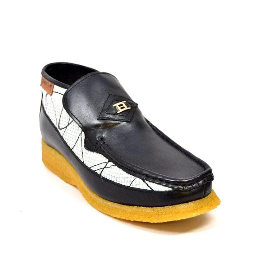 British Walkers Bwb Men's Black and White Design Leather Slip On Shoes