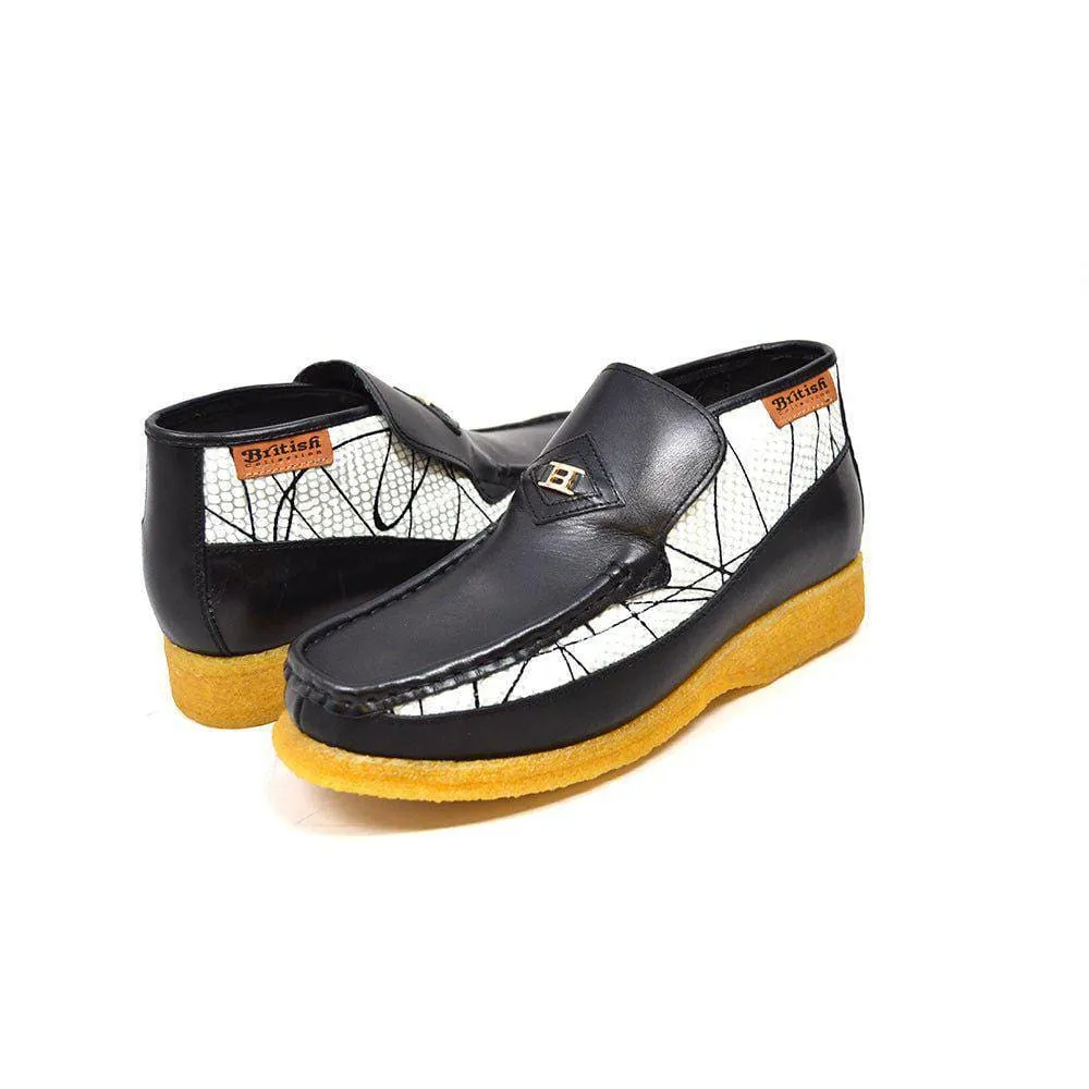 British Walkers Bwb Men's Black and White Design Leather Slip On Shoes