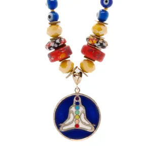 Chakra Colors Meditation Pendant Evil Eye Beaded Mala Necklace