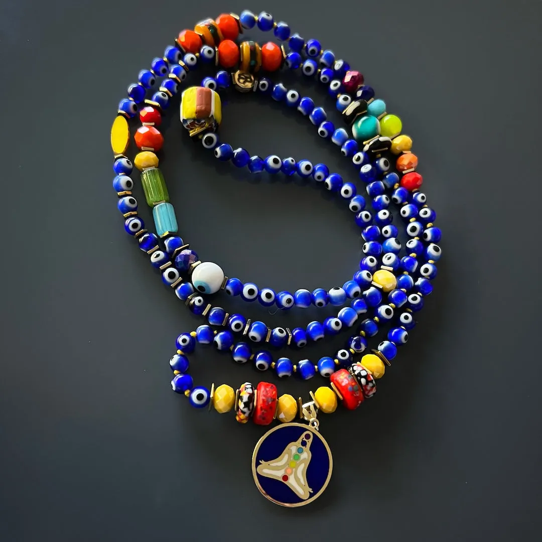 Chakra Colors Meditation Pendant Evil Eye Beaded Mala Necklace