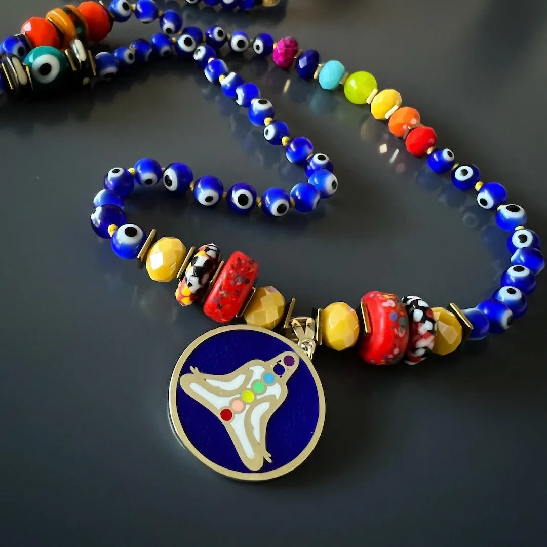 Chakra Colors Meditation Pendant Evil Eye Beaded Mala Necklace