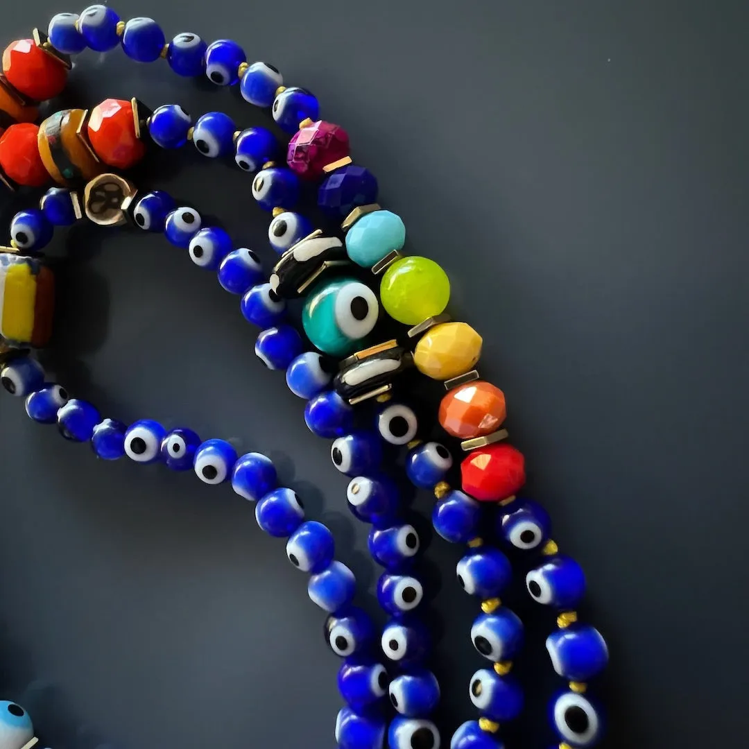 Chakra Colors Meditation Pendant Evil Eye Beaded Mala Necklace