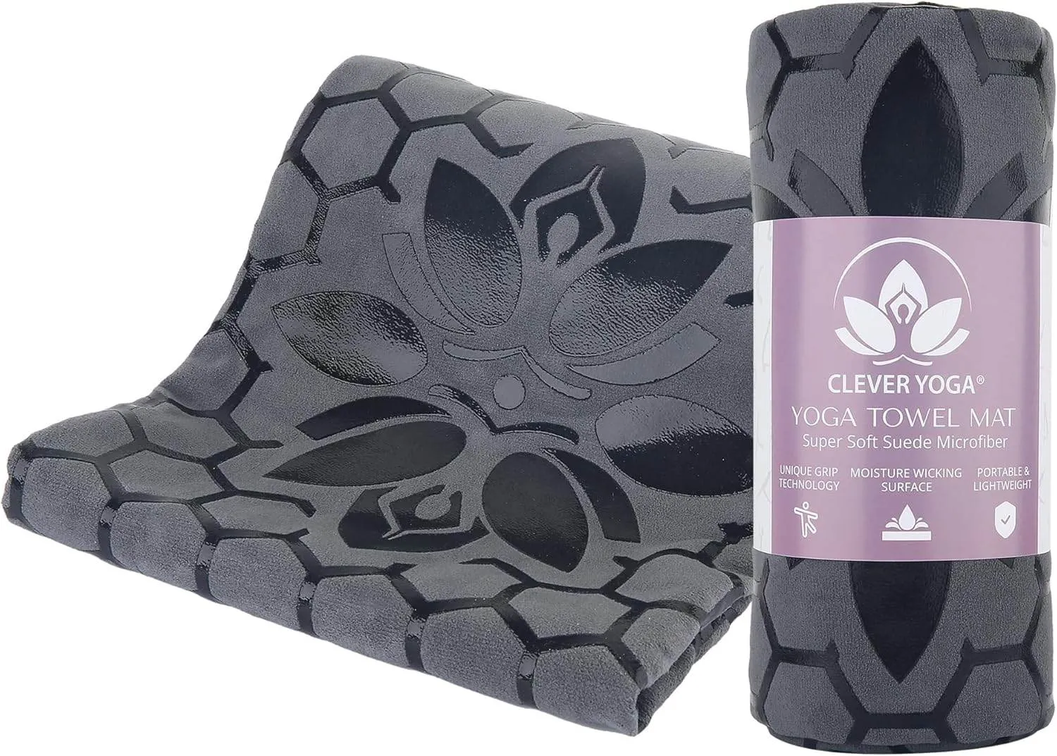 Clever Yoga Non-Slip Hot Yoga Towel Mat - Sweat Absorbent Microfiber Suede & Double Sided Grip Hot Yoga Mat Towel with Honeycomb Design, Easy Portable for Pilates, Exercise, Workout - Dark Blue
