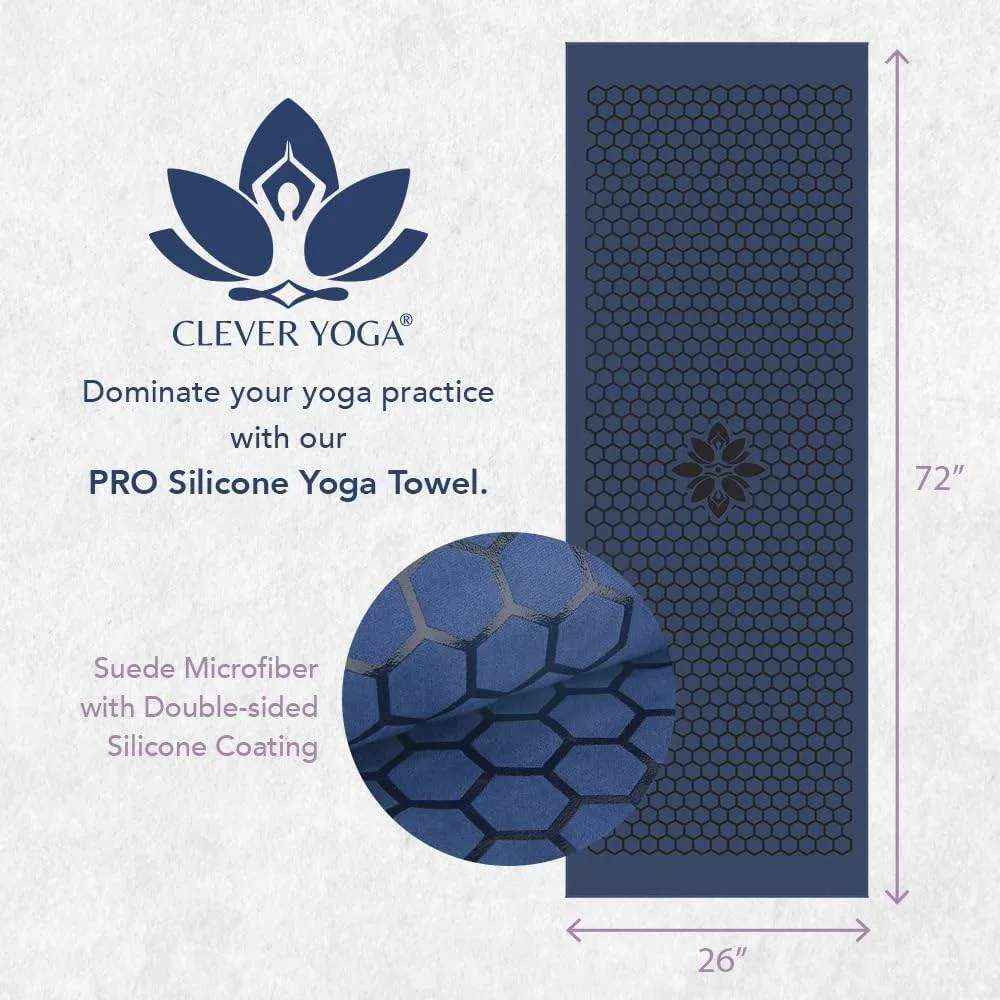 Clever Yoga Non-Slip Hot Yoga Towel Mat - Sweat Absorbent Microfiber Suede & Double Sided Grip Hot Yoga Mat Towel with Honeycomb Design, Easy Portable for Pilates, Exercise, Workout - Dark Blue