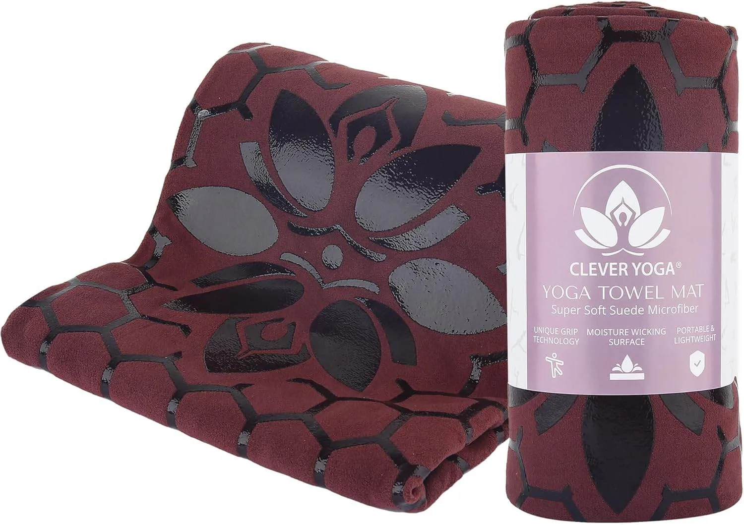 Clever Yoga Non-Slip Hot Yoga Towel Mat - Sweat Absorbent Microfiber Suede & Double Sided Grip Hot Yoga Mat Towel with Honeycomb Design, Easy Portable for Pilates, Exercise, Workout - Dark Blue