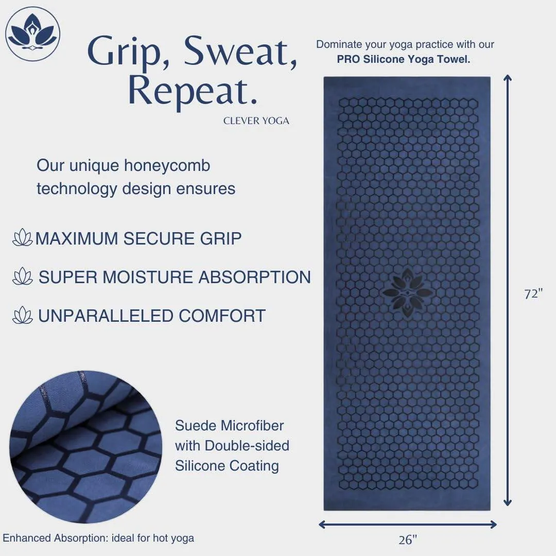 Clever Yoga - Yoga Towel Mat, Sweat Absorbent Suede Hot Yoga Mat Towel, Hot Yoga Towel with Honeycomb Design for Hot Yoga, Non-Slip Yoga Mat for Hot Pilates, Hot Yoga Towels for Women - Blue