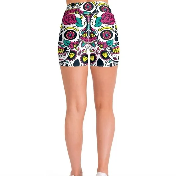 Colorful Sugar Skull Yoga Shorts