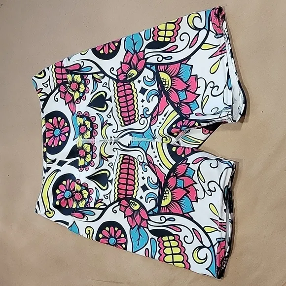 Colorful Sugar Skull Yoga Shorts
