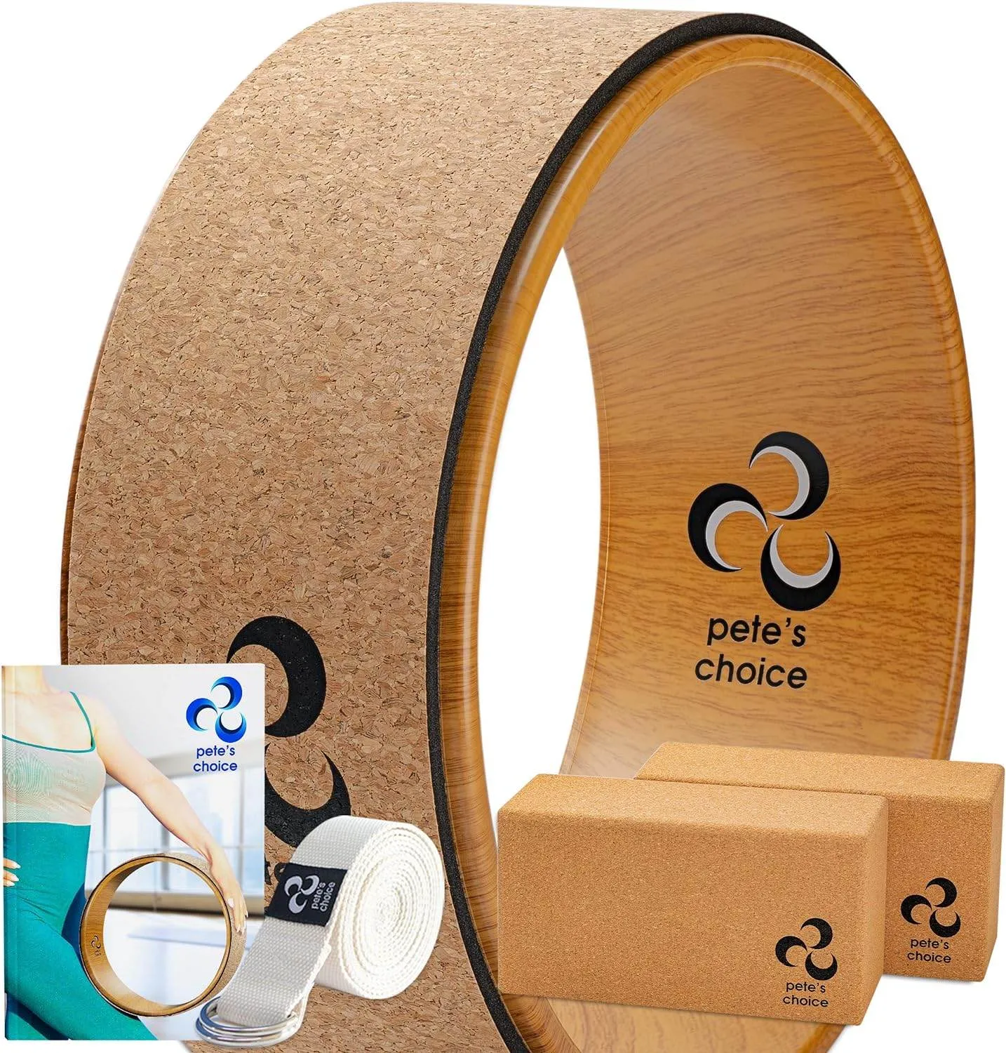 Cork Yoga Wheel, Cork Yoga Blocks - Extra Firm High Density Yoga Bricks I Natural & Eco-Friendly. Bonus eBook & Free Yoga Strap
