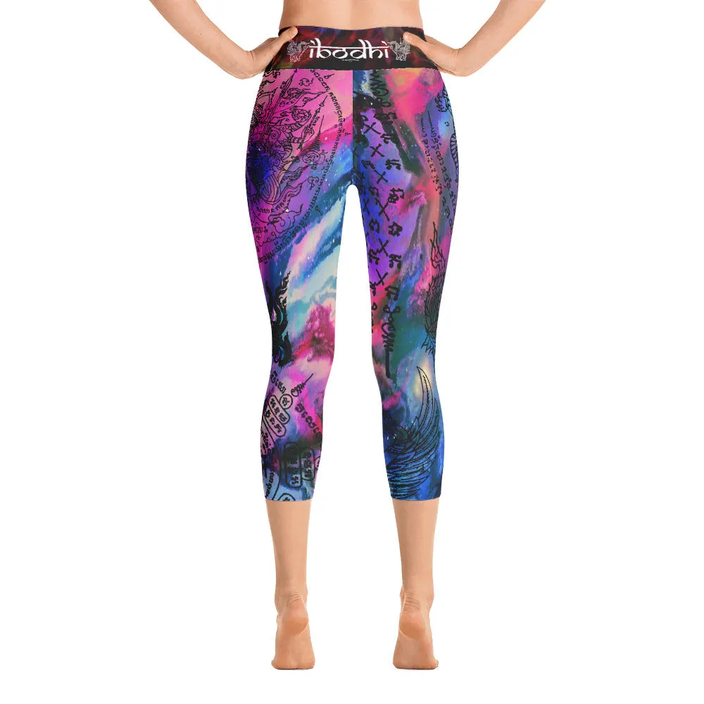 Covered with Thai Buddhist Tattoos Colorful Yoga Capri Leggings
