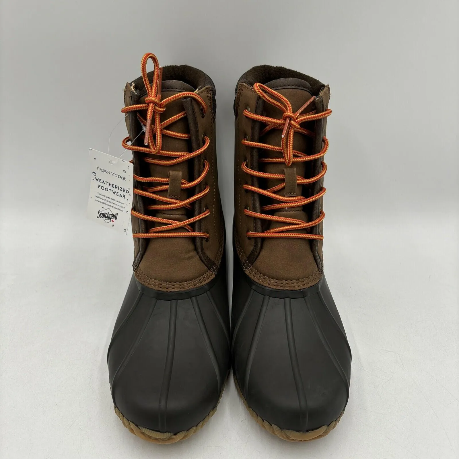 Crown Vintage BADEN Brown Leather/Rubber Lace Up Water Res. Duck Boots Men 10.5M - Very Good