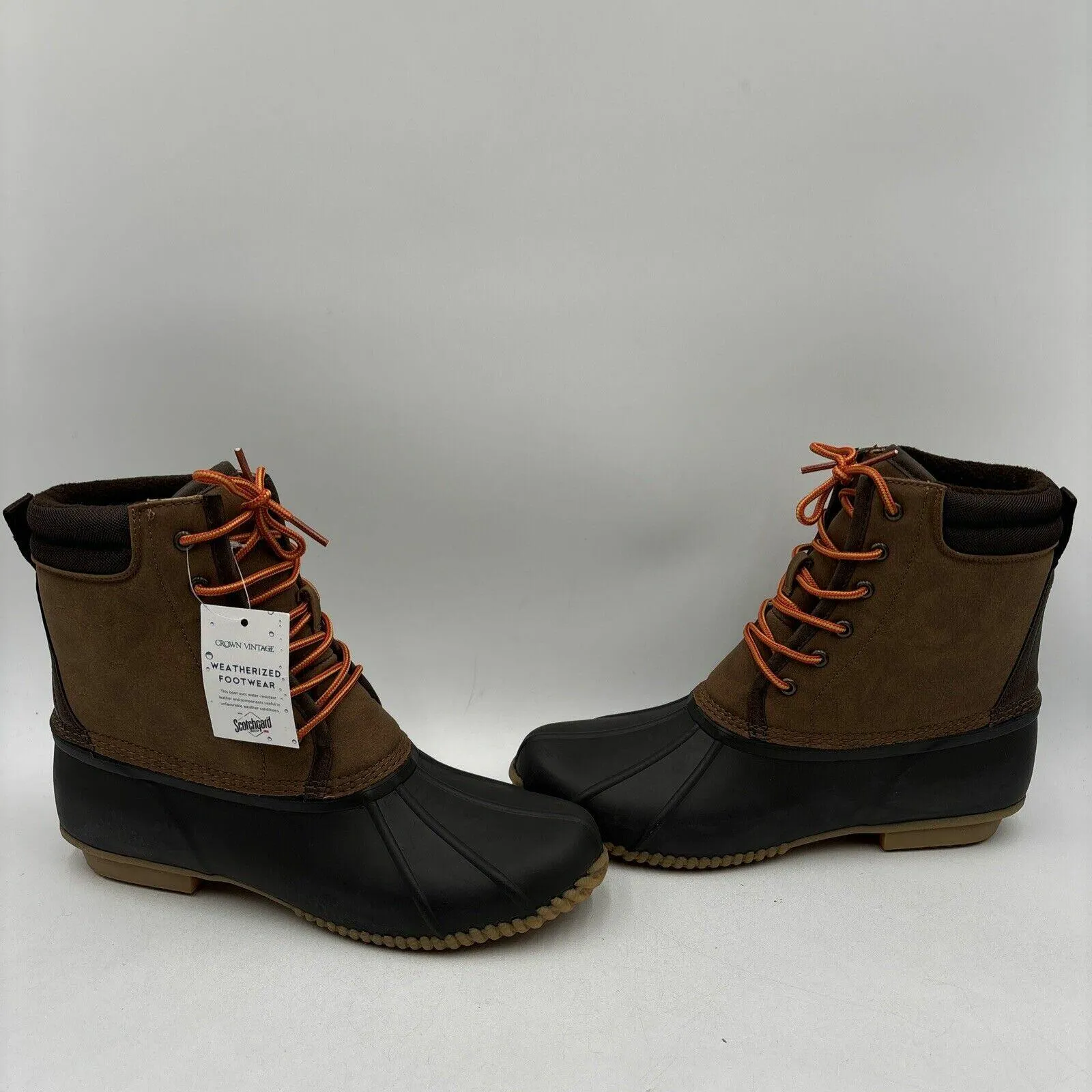 Crown Vintage BADEN Brown Leather/Rubber Lace Up Water Res. Duck Boots Men 10.5M - Very Good