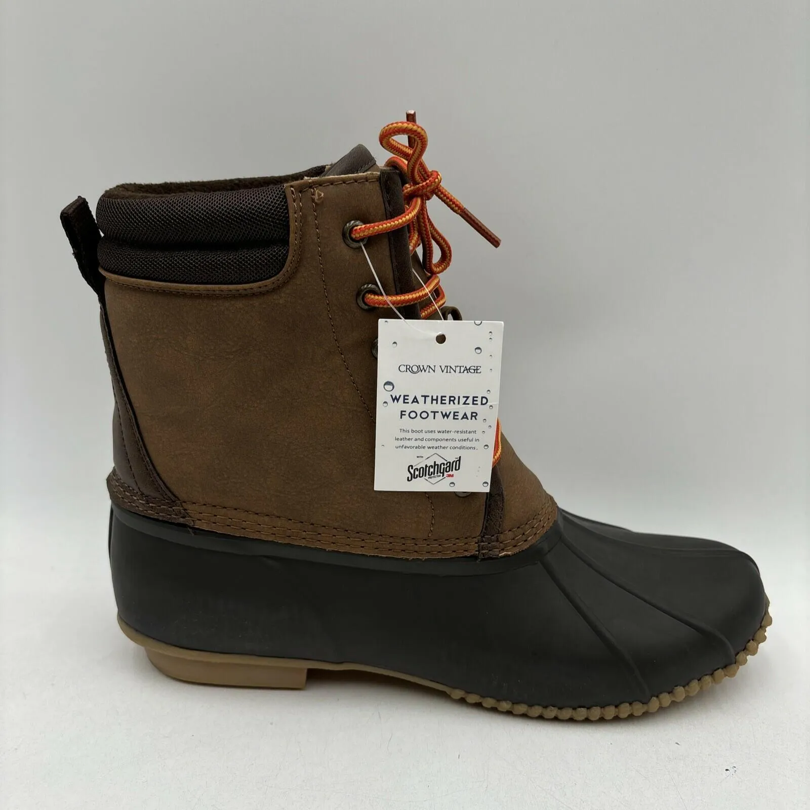 Crown Vintage BADEN Brown Leather/Rubber Lace Up Water Res. Duck Boots Men 10.5M - Very Good