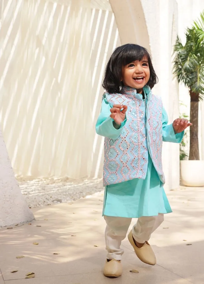 Embroidered Jacket with Kurta and Pant