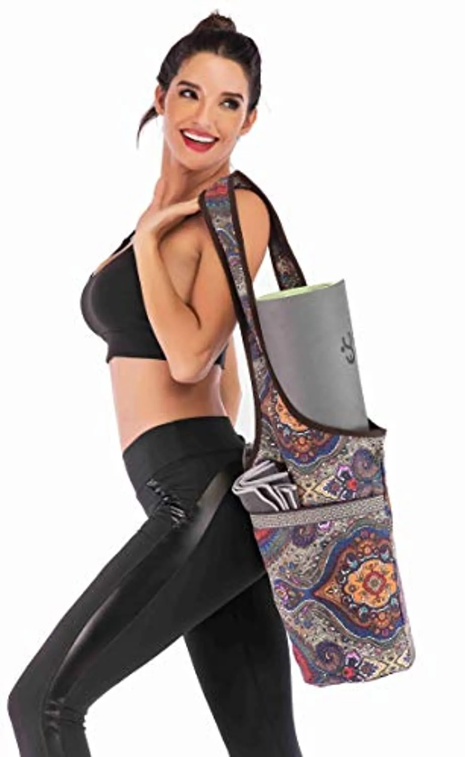 Ewedoos - Bolsa para tapete de yoga con bolsillo grande y bolsillo con cremallera, se adapta a la mayoría de tamaños