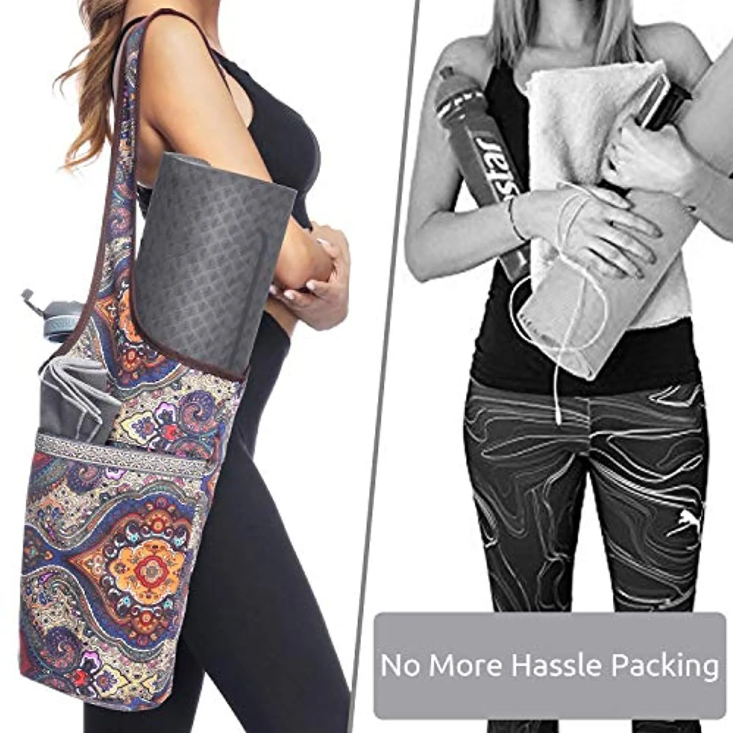 Ewedoos - Bolsa para tapete de yoga con bolsillo grande y bolsillo con cremallera, se adapta a la mayoría de tamaños