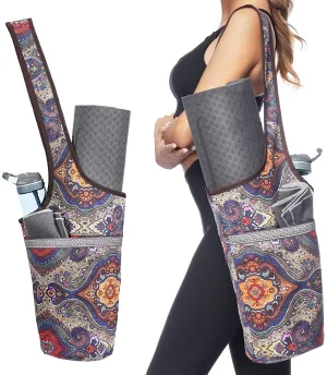 Ewedoos - Bolsa para tapete de yoga con bolsillo grande y bolsillo con cremallera, se adapta a la mayoría de tamaños