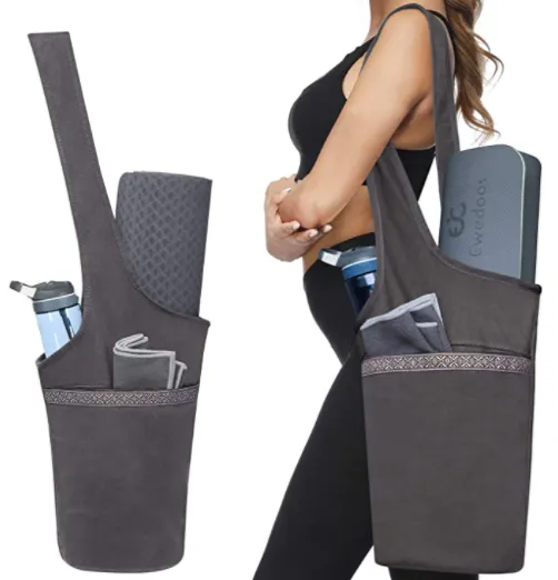 Ewedoos - Bolsa para tapete de yoga con bolsillo grande y bolsillo con cremallera, se adapta a la mayoría de tamaños