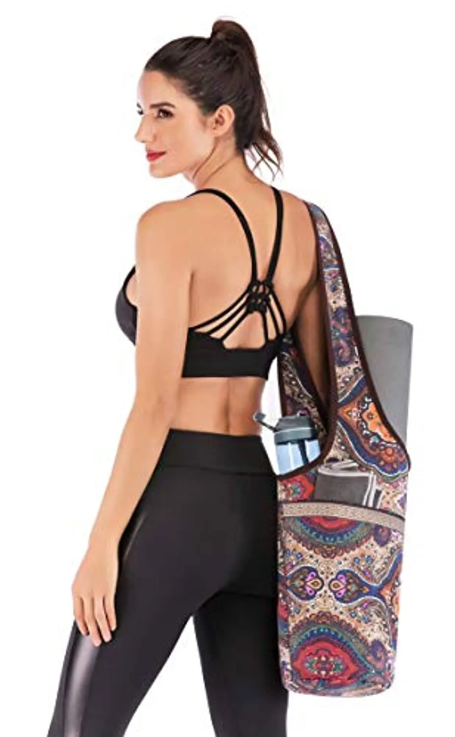 Ewedoos - Bolsa para tapete de yoga con bolsillo grande y bolsillo con cremallera, se adapta a la mayoría de tamaños