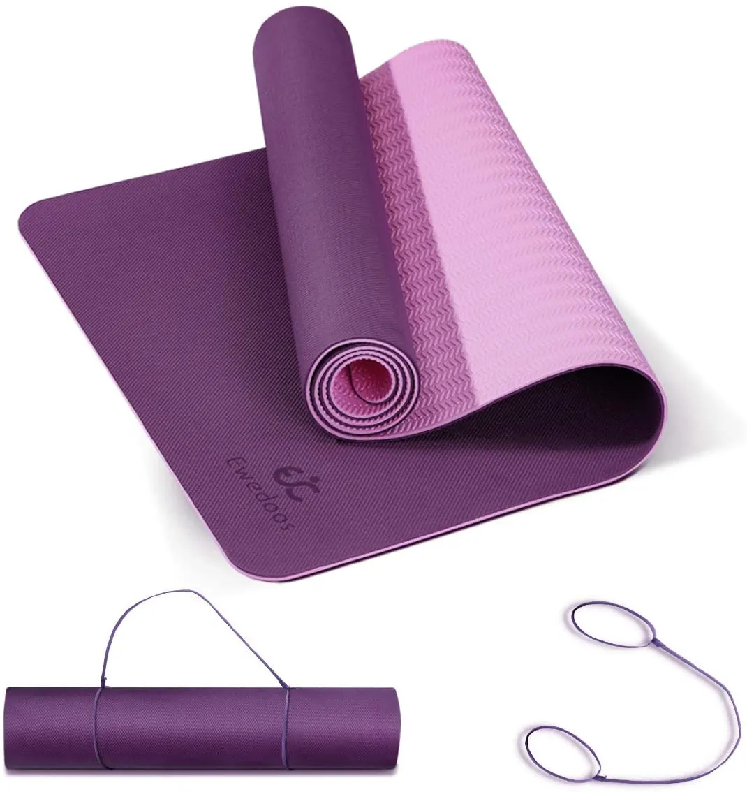 Ewedoos Yoga Mat Non Slip TPE Yoga Mats Exercise Mat Eco Friendly Workout Mat for Yoga, Pilates and Floor Exercise Thick Fitness Mat Carry Strap Included