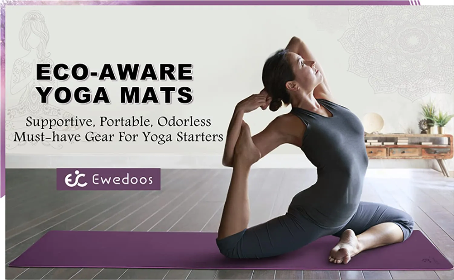 Ewedoos Yoga Mat Non Slip TPE Yoga Mats Exercise Mat Eco Friendly Workout Mat for Yoga, Pilates and Floor Exercise Thick Fitness Mat Carry Strap Included