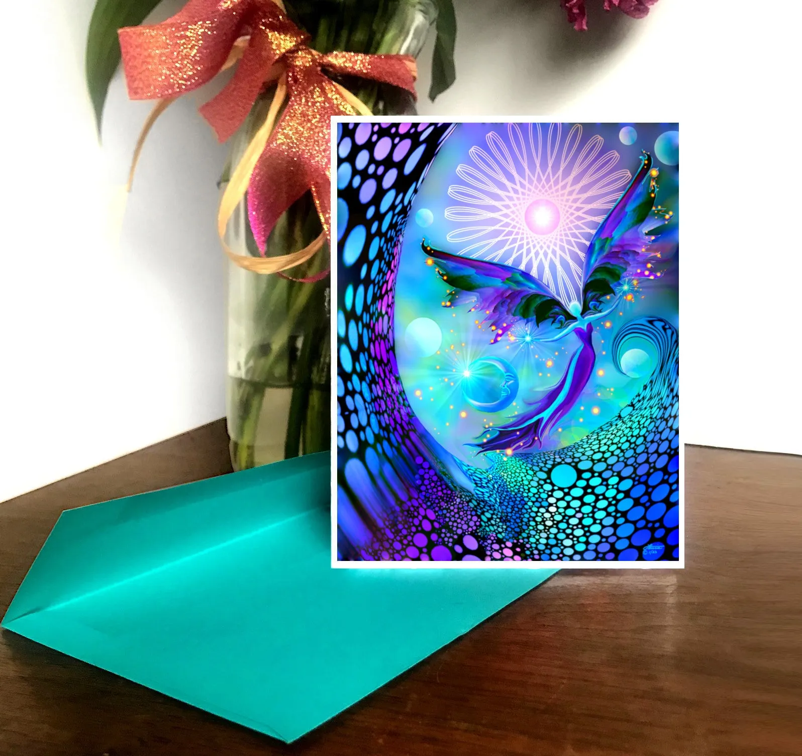 Fantasy Fairy Art, Blue Purple Green Wall Decor, Crown Chakra Angel Artwork - "The Divine Light"