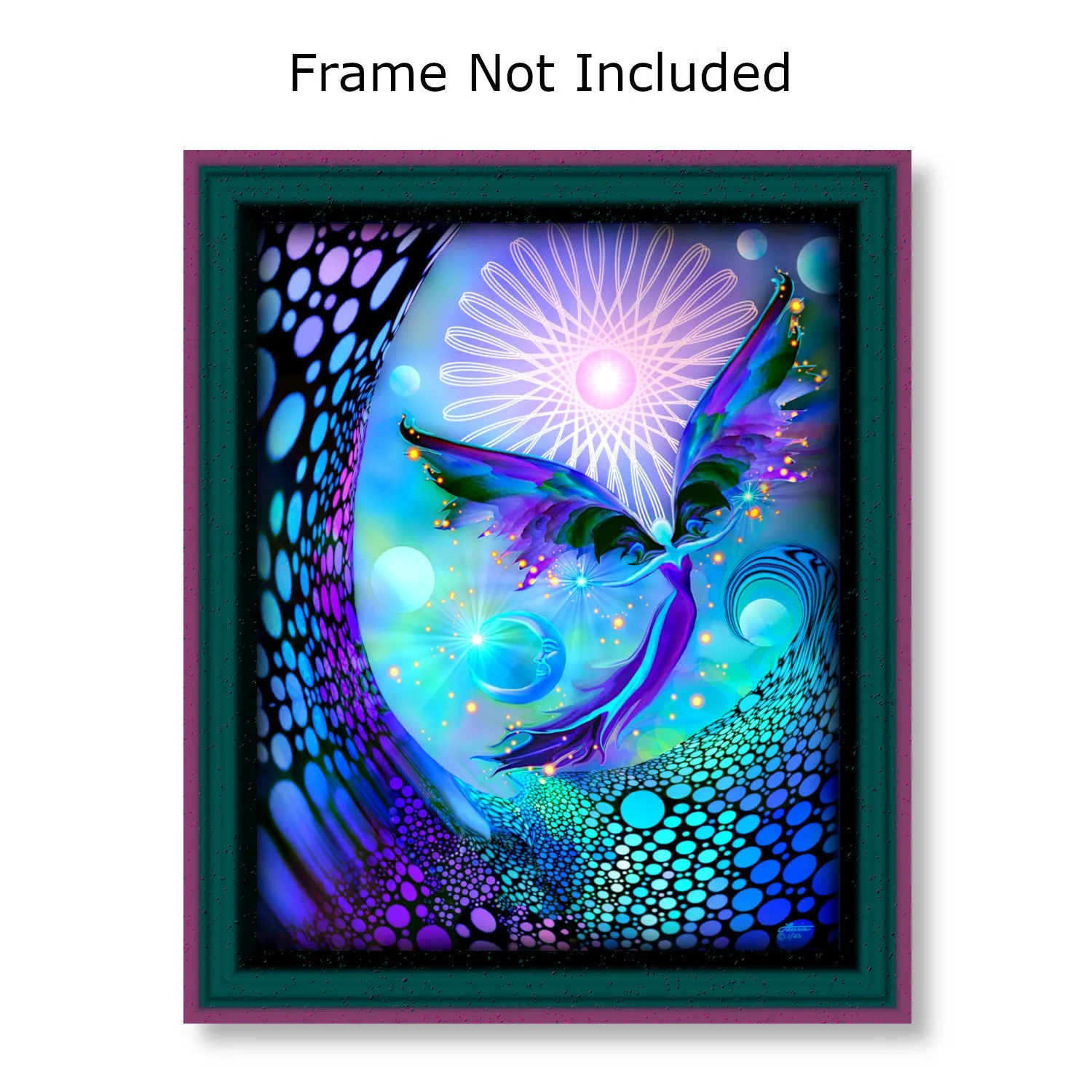 Fantasy Fairy Art, Blue Purple Green Wall Decor, Crown Chakra Angel Artwork - "The Divine Light"