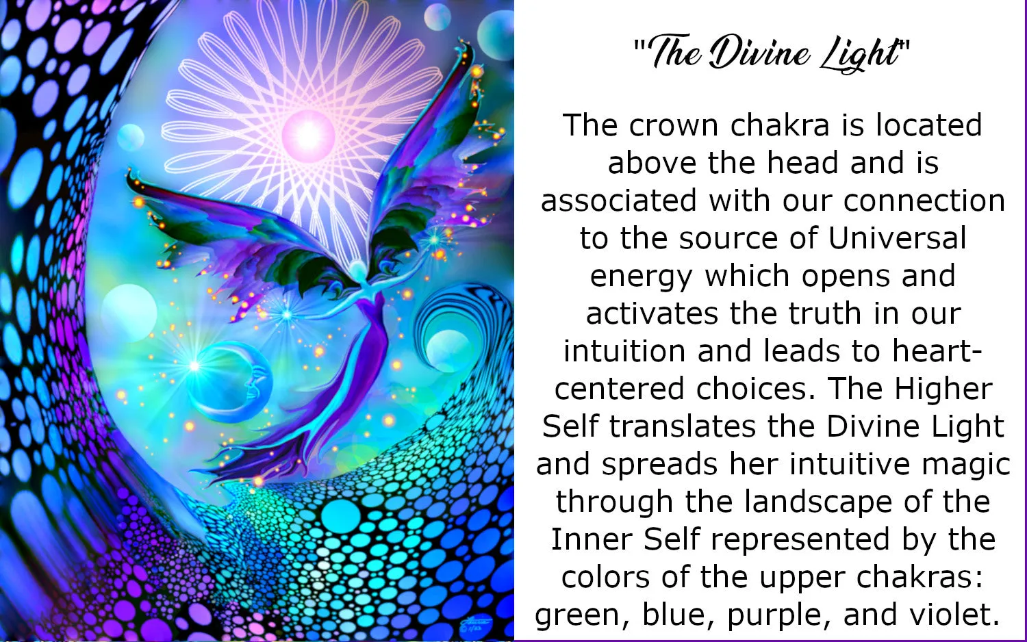 Fantasy Fairy Art, Blue Purple Green Wall Decor, Crown Chakra Angel Artwork - "The Divine Light"