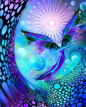 Fantasy Fairy Art, Blue Purple Green Wall Decor, Crown Chakra Angel Artwork - "The Divine Light"