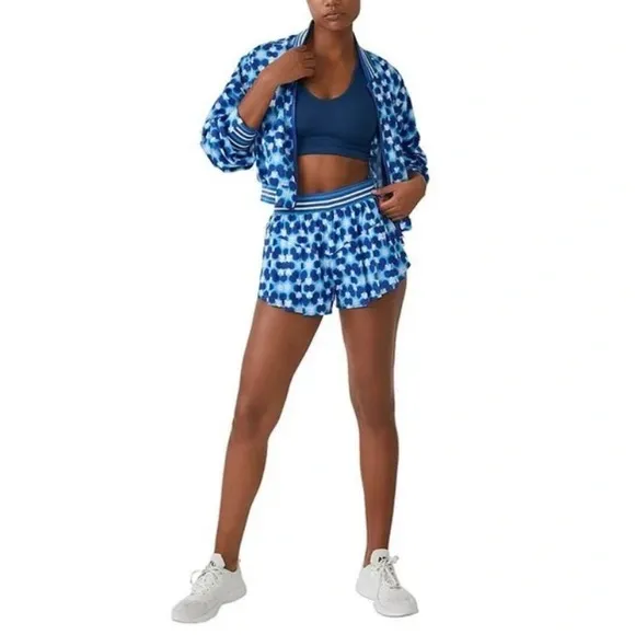 FREE PEOPLE NWT MOVEMENT JACKET TENNIS BLUE PATTERN SMALL STRETCH NWT