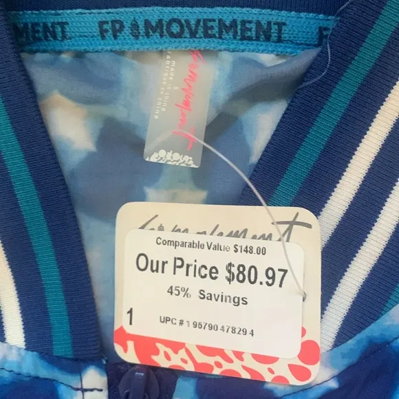 FREE PEOPLE NWT MOVEMENT JACKET TENNIS BLUE PATTERN SMALL STRETCH NWT