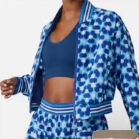 FREE PEOPLE NWT MOVEMENT JACKET TENNIS BLUE PATTERN SMALL STRETCH NWT