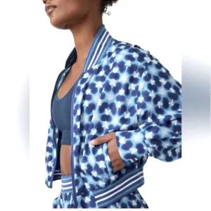 FREE PEOPLE NWT MOVEMENT JACKET TENNIS BLUE PATTERN SMALL STRETCH NWT